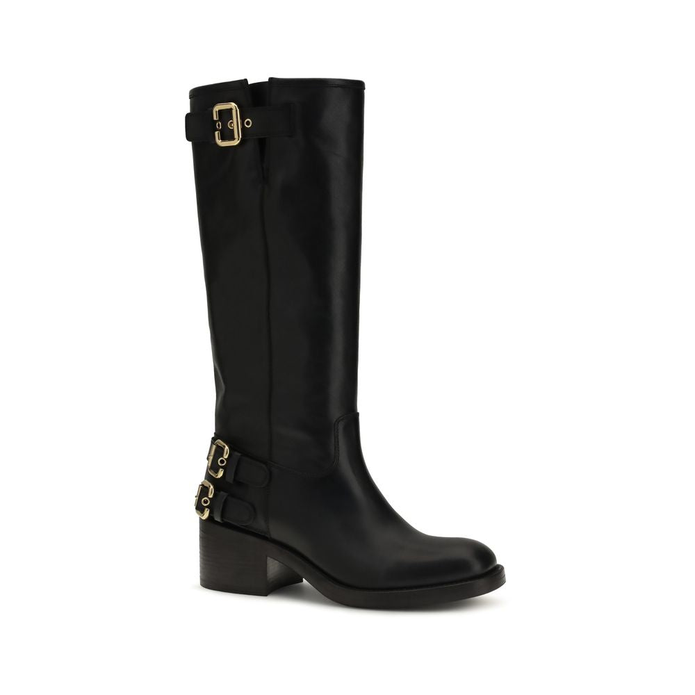 Black Calf Leather Bos Taurus Flat Boots