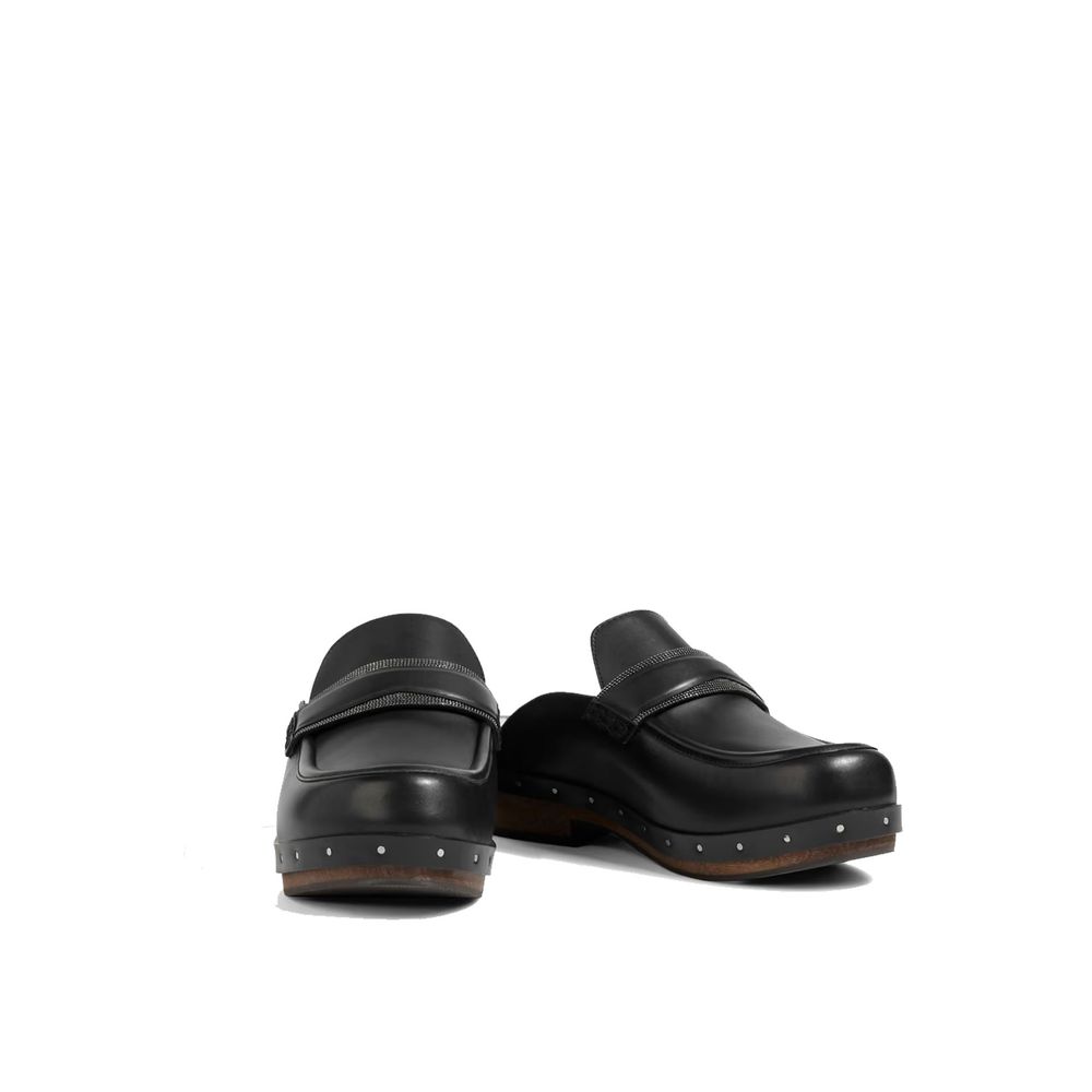 Black Leather Mules