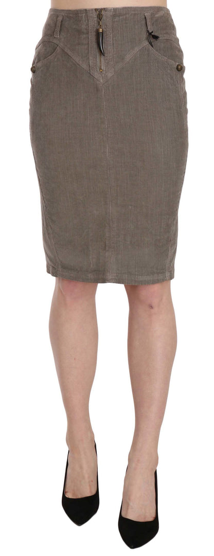 Chic Gray Pencil Skirt with Logo Details