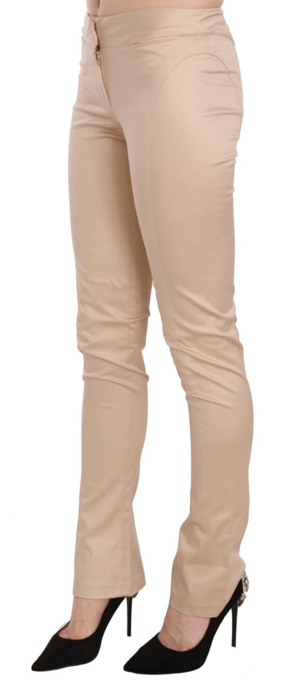 Elegant Cream Low Waist Skinny Trousers