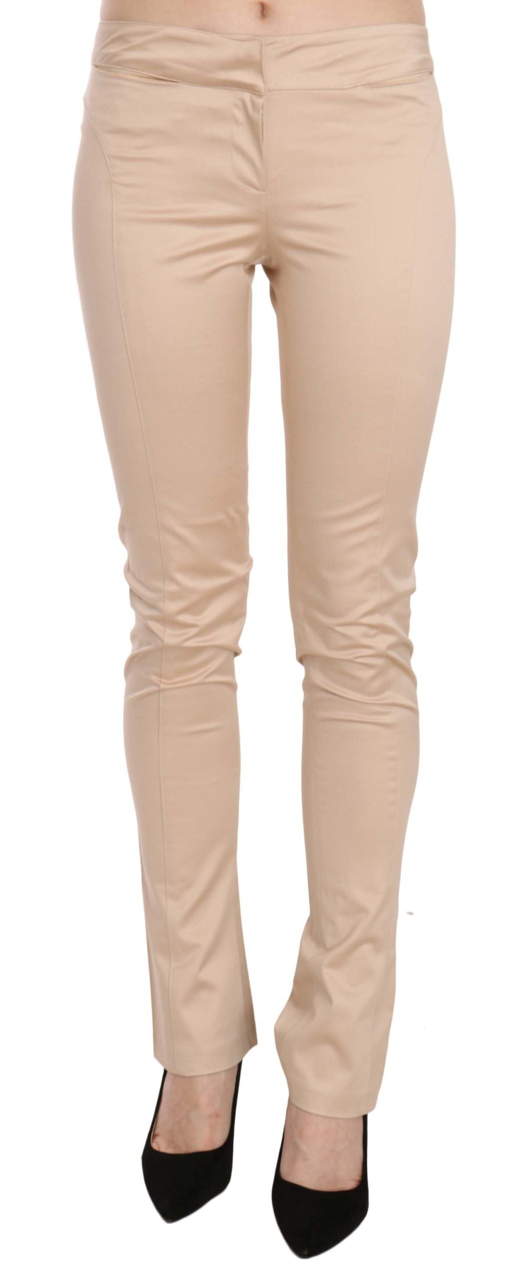 Elegant Cream Low Waist Skinny Trousers