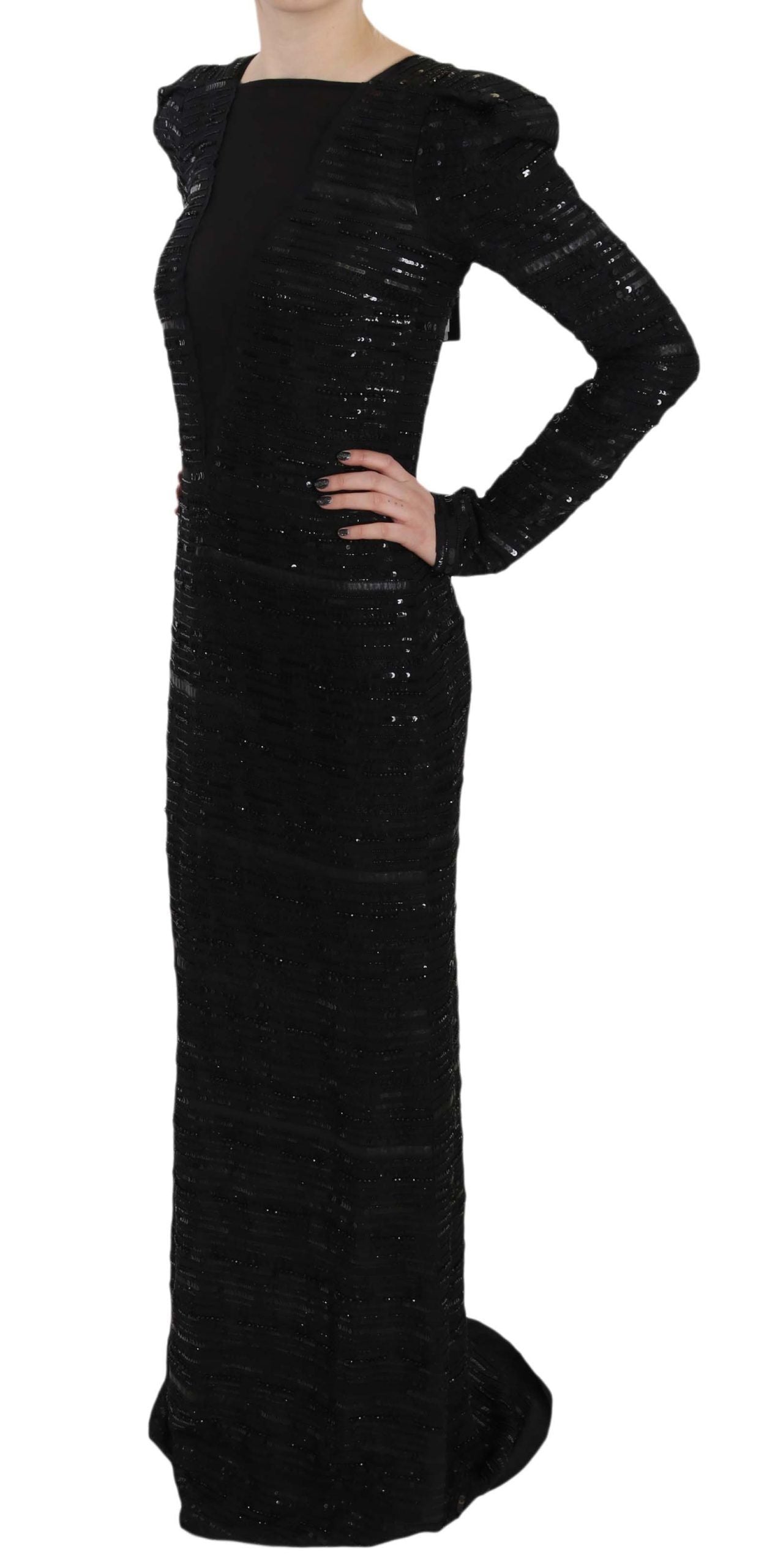 Black Silk Sheath Maxi Dress with Sequins