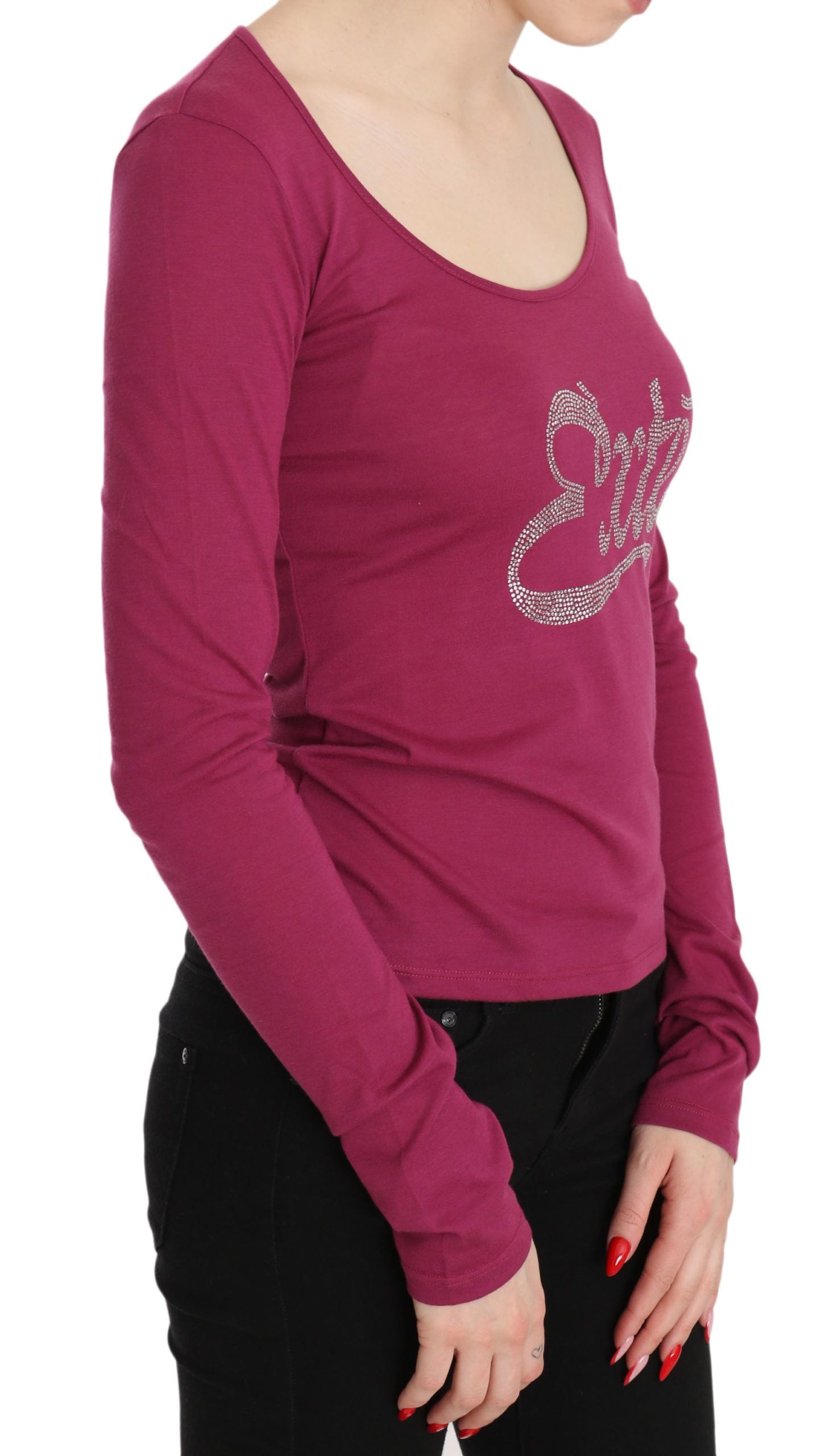 Elegant Pink Crystal Embellished Long Sleeve Top