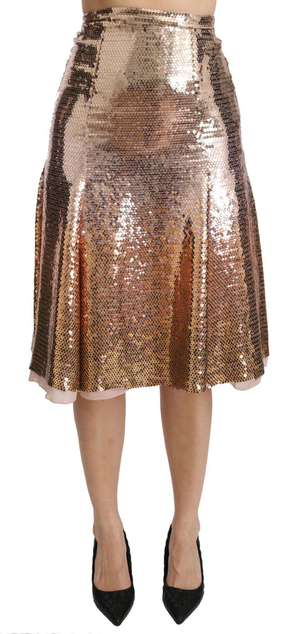 Gold Sequined High Waist Skirt