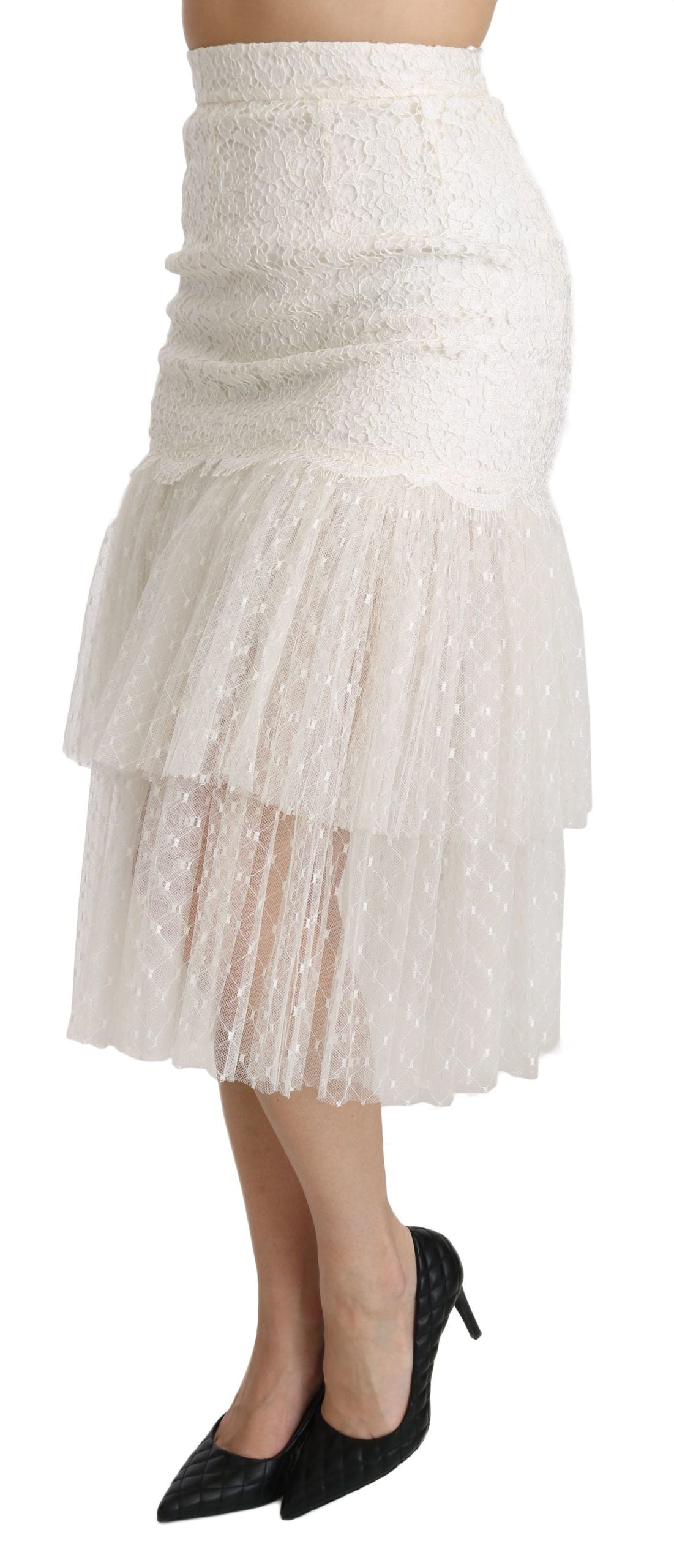 Elegant White Lace High-Waist Skirt