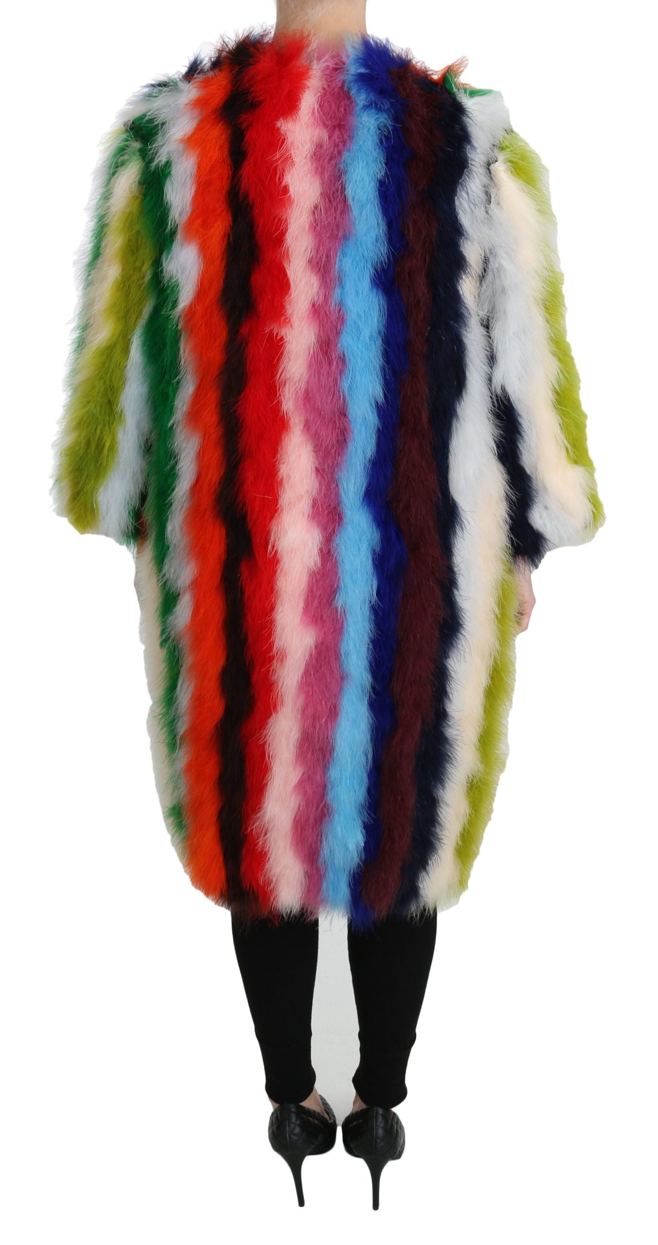 Elegant Multicolor Feather Long Coat Jacket