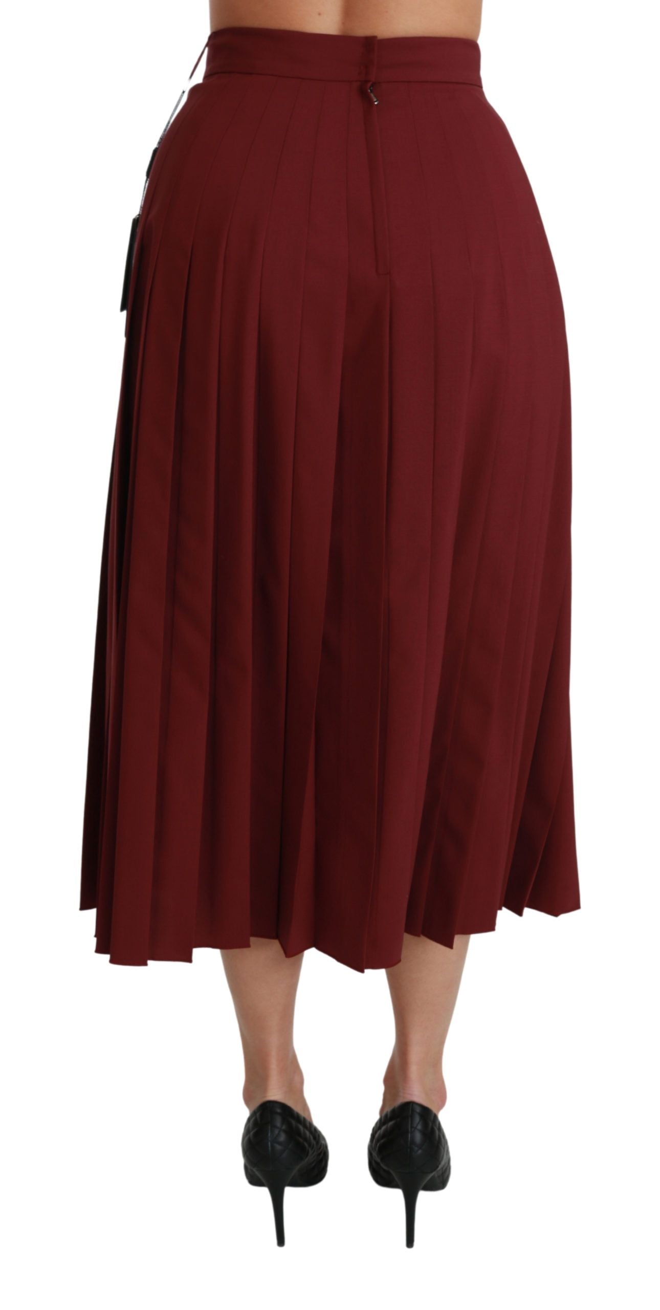 Elegant Red High Waist Virgin Wool Skirt