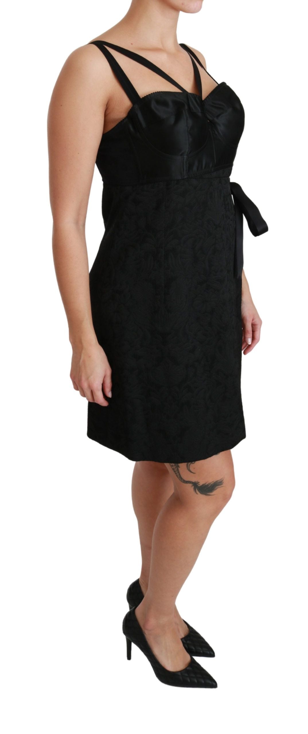 Elegant Black Jacquard Sheath Dress