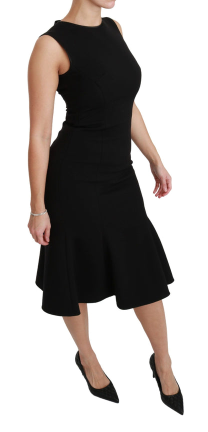 Elegant Black Fit Flare Wool Blend Dress