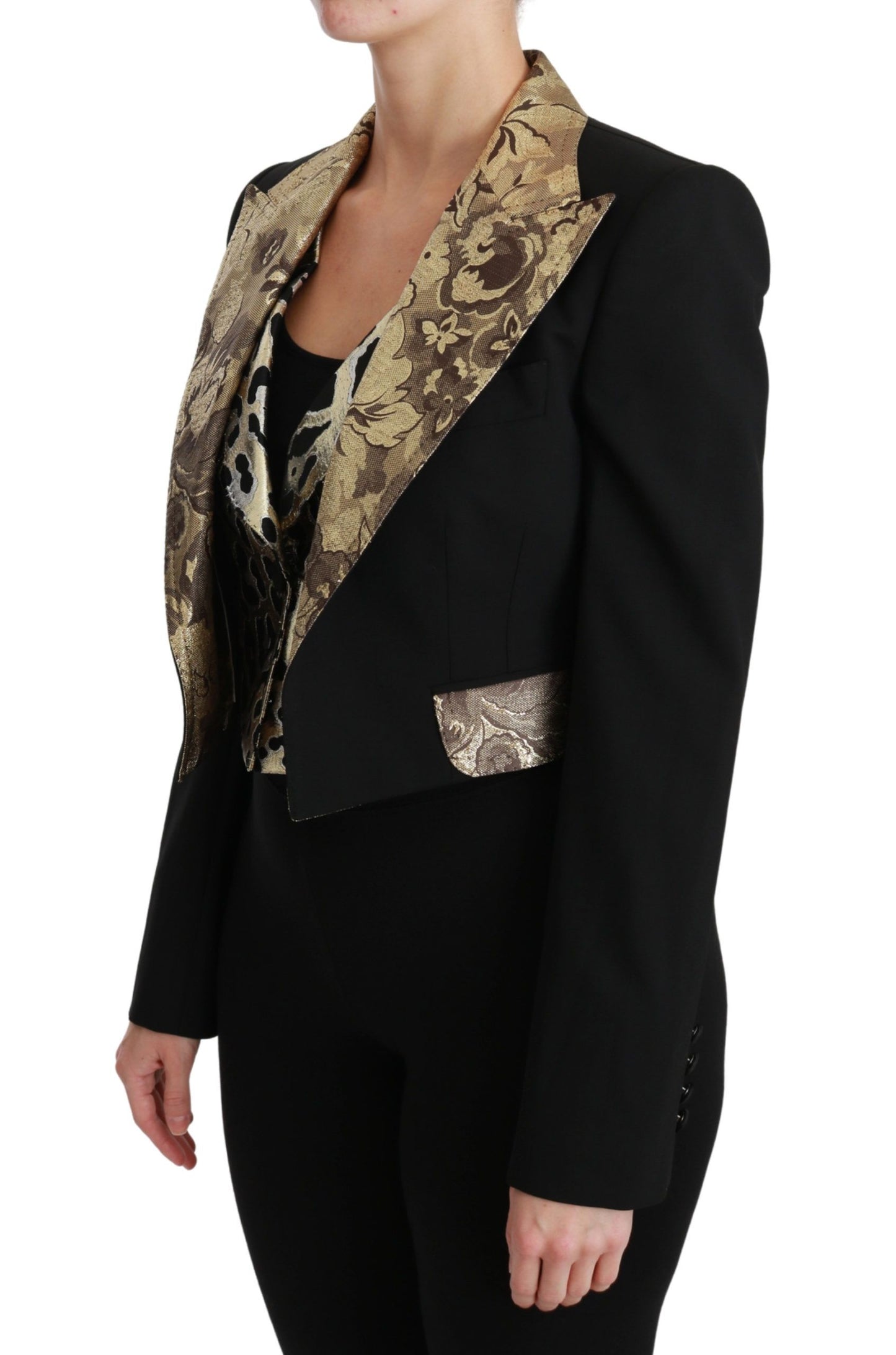 Opulent Black Gold Floral Jacket and Vest Ensemble