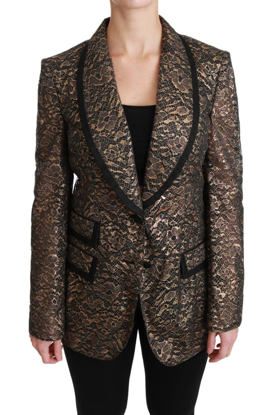 Elegant Gold Floral Lace Blazer Jacket