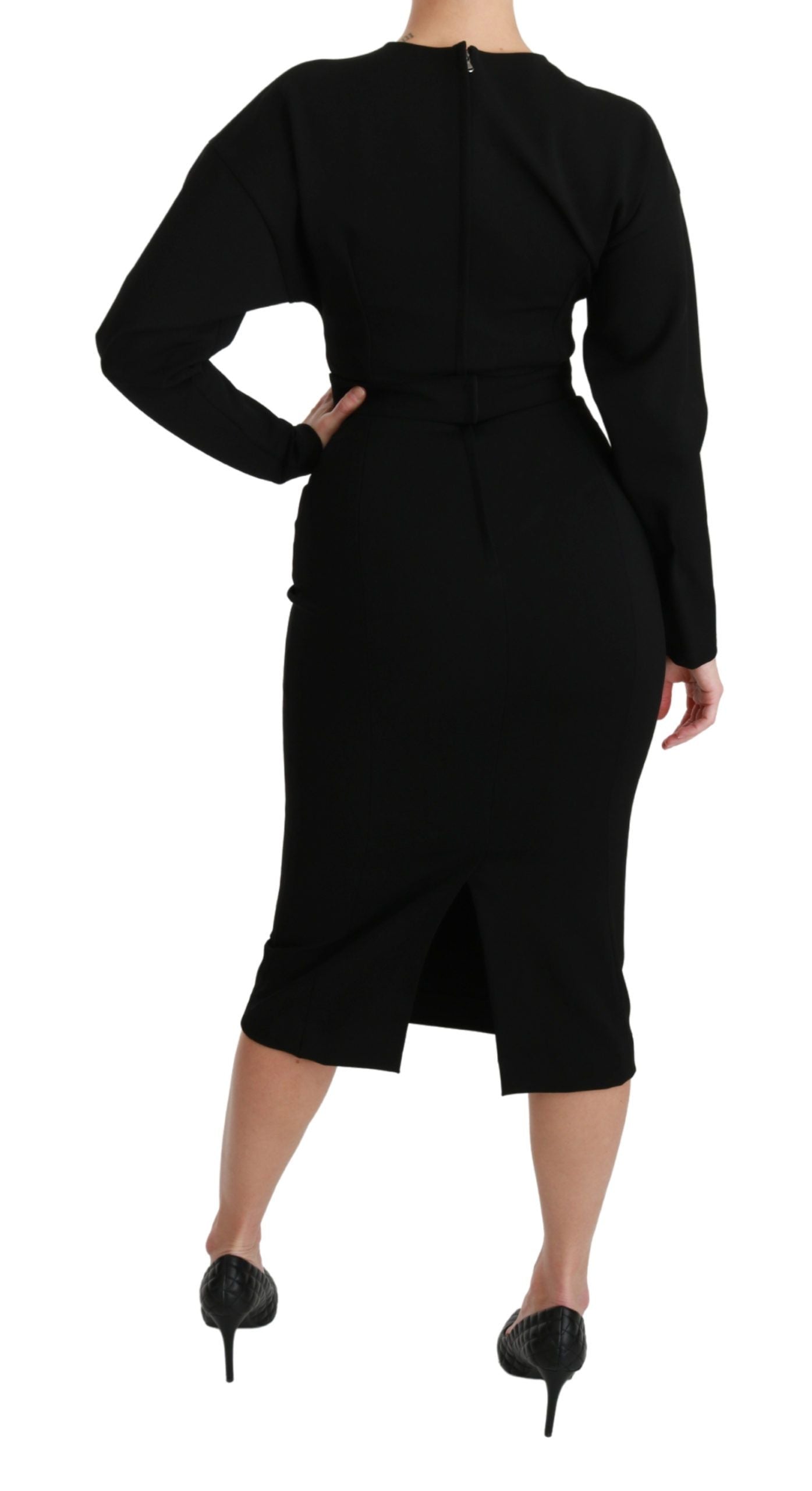 Elegant Black Bodycon Sheath Midi Dress