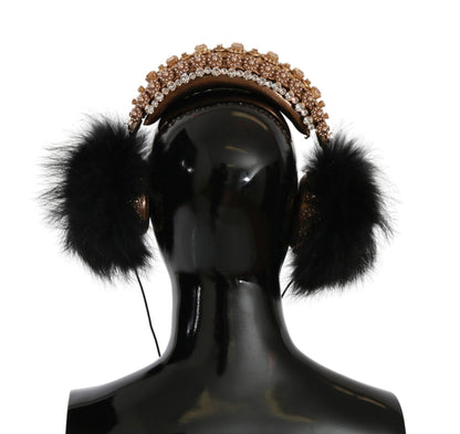 Gold Black Crystal Embellished Headphones