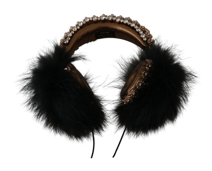 Gold Black Crystal Embellished Headphones