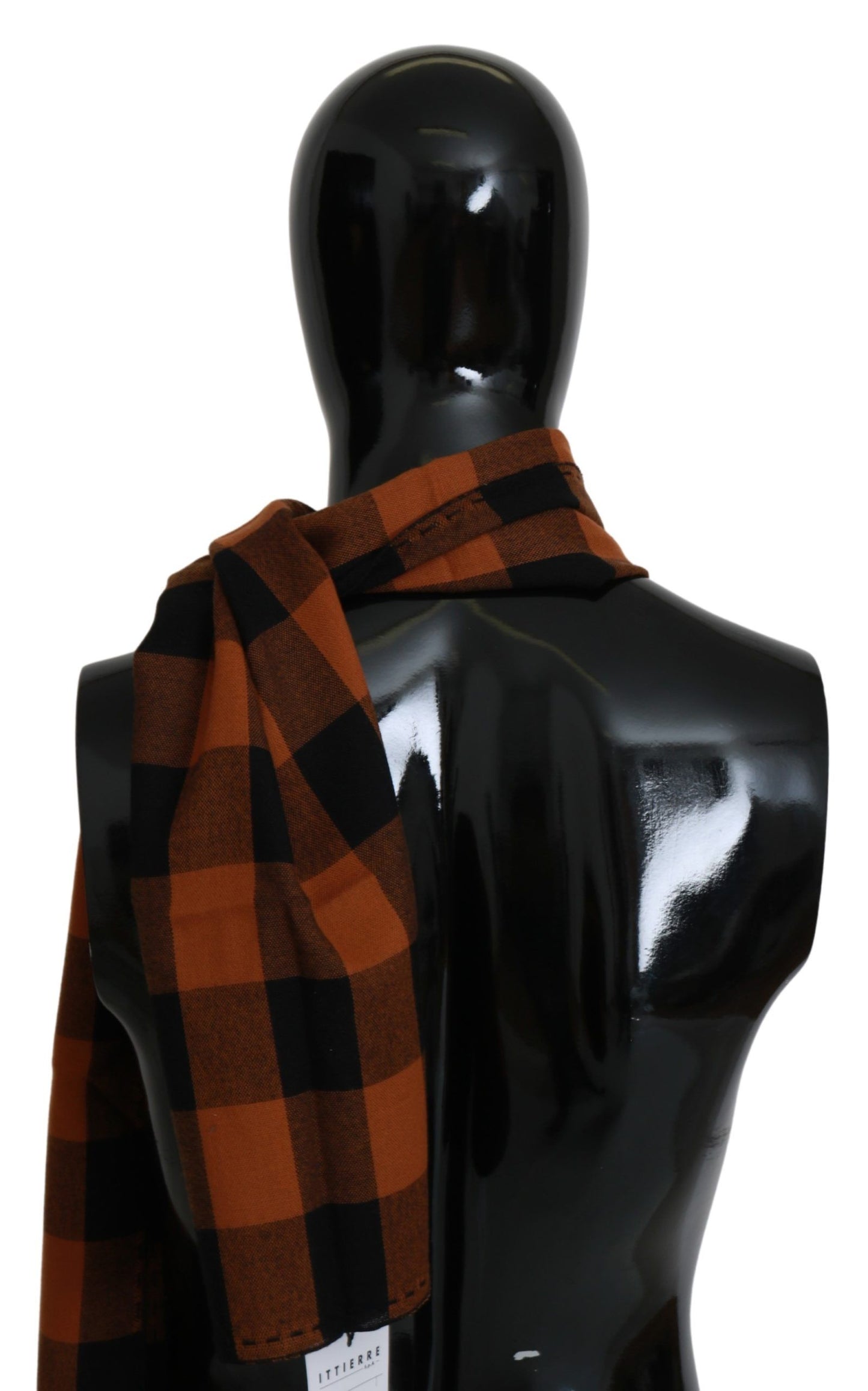 Chic Orange Check Wool Blend Scarf