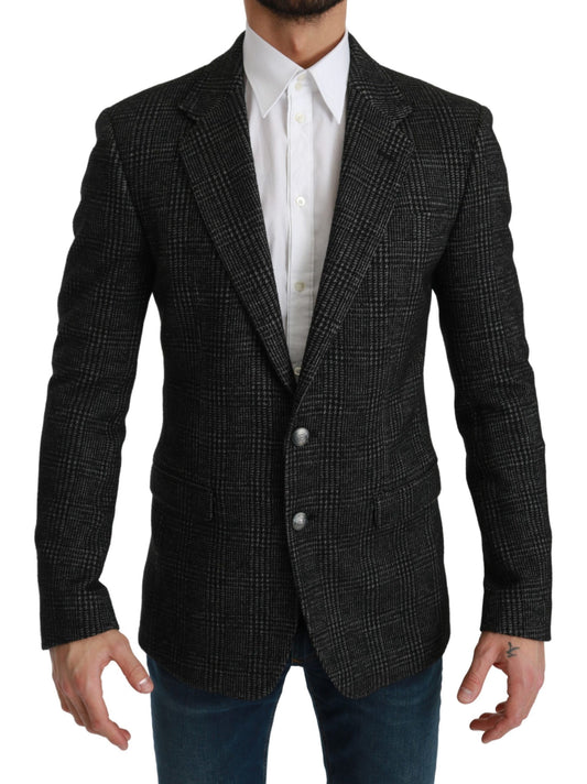 Elegant Gray Plaid Slim Fit Blazer