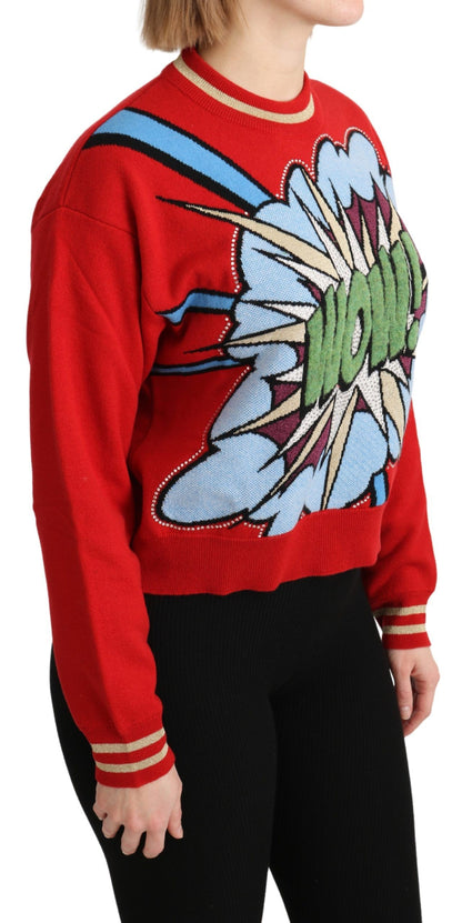 Radiant Red Cartoon Motive Cashmere Sweater