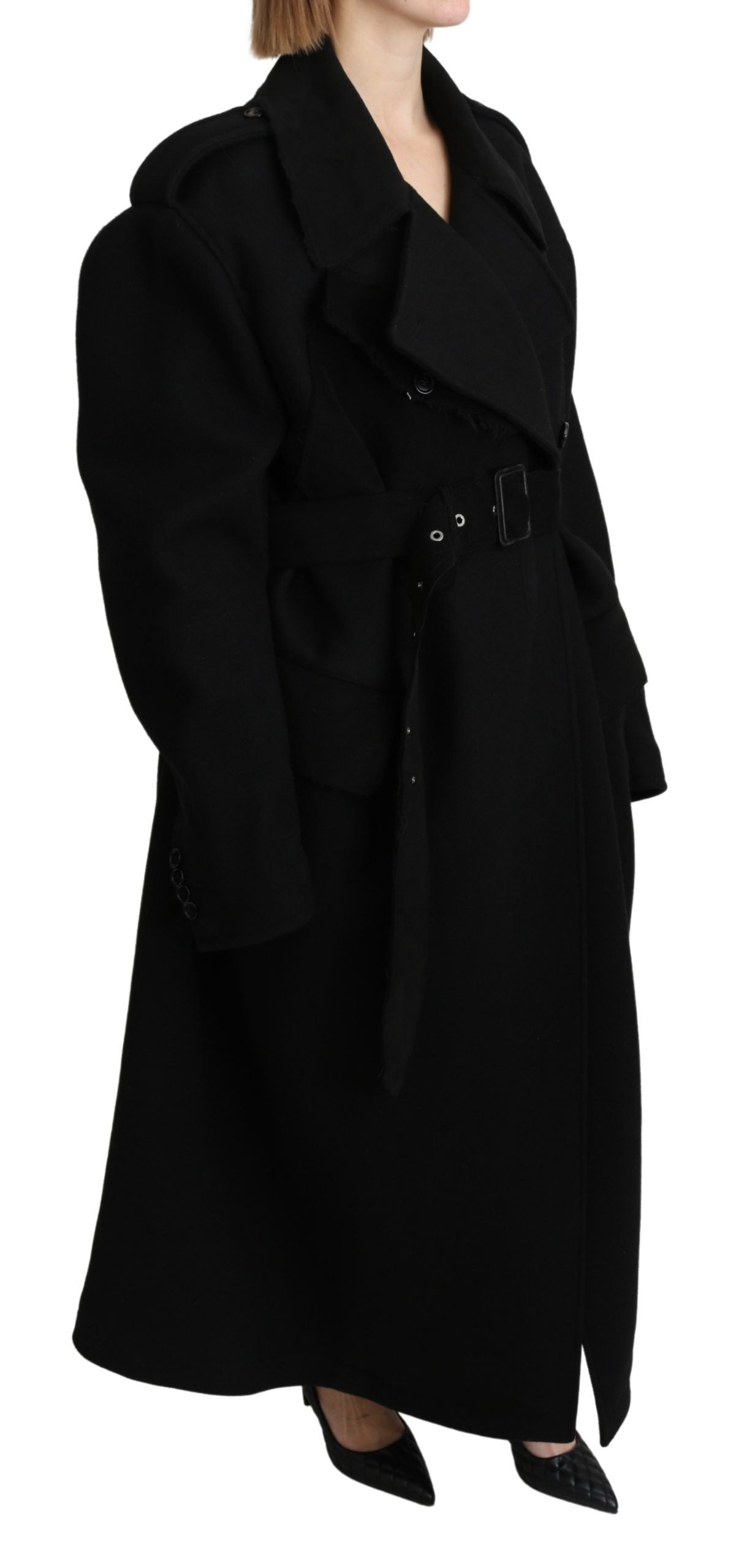 Elegant Black Wool Trenchcoat