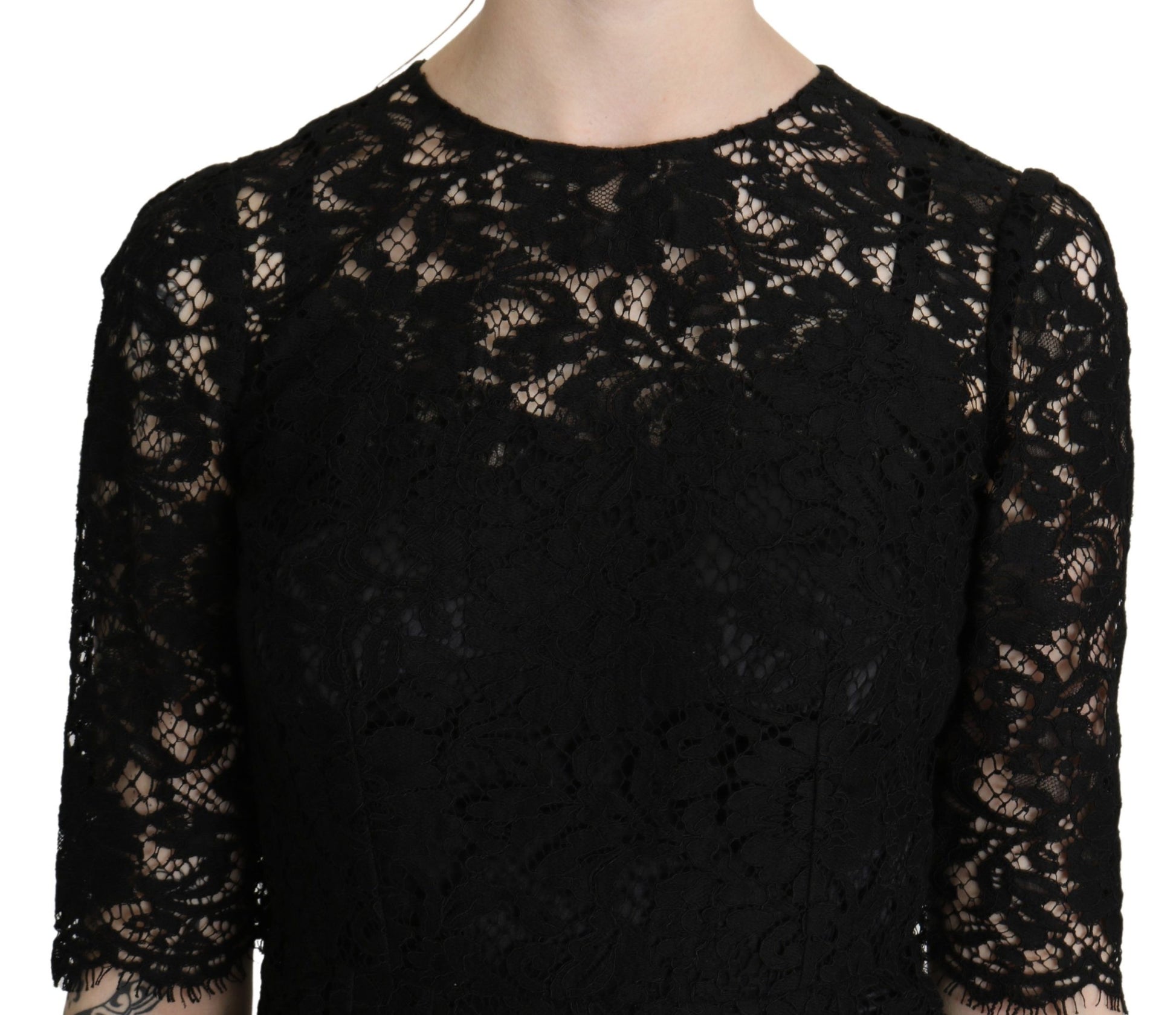 Elegant Black Lace Sheath Knee-Length Dress