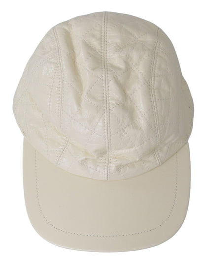 Elegant White Lambskin Leather Baseball Cap