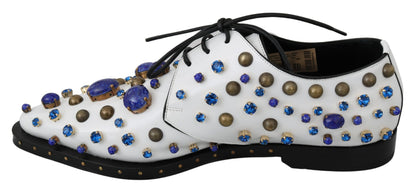 Elegant White Leather Dress Shoes With Crystals