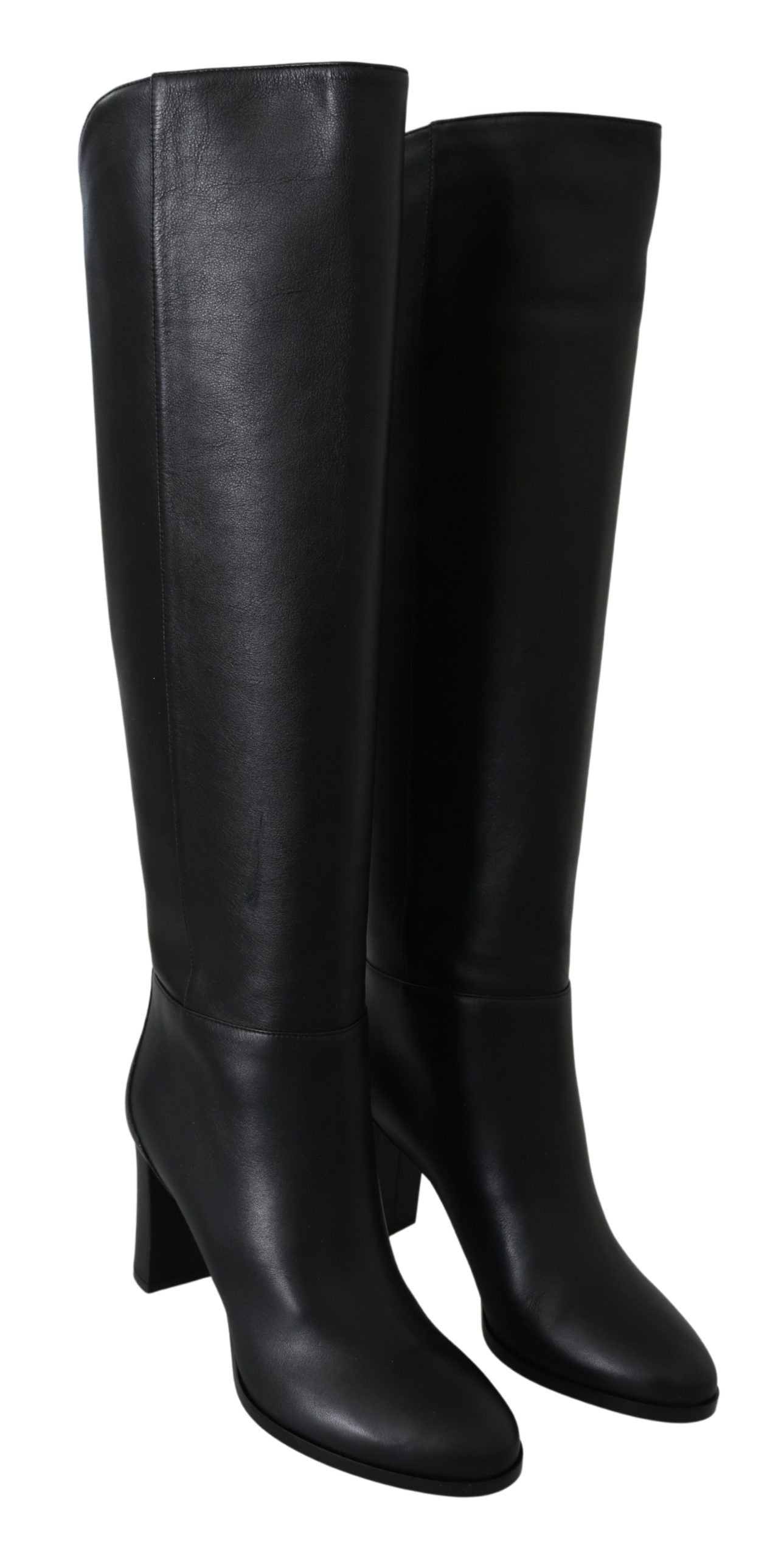 Elegant Black Calf Leather Heeled Boots