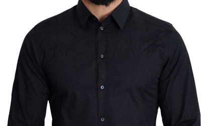 Sleek Black Slim Fit Cotton Stretch Dress Shirt