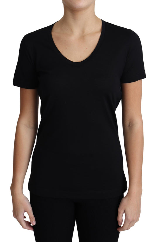 Elegant Black Wool Round Neck T-Shirt