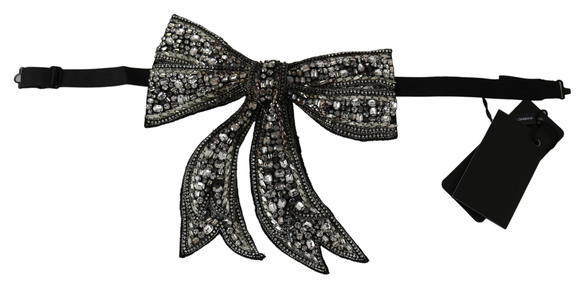 Silver-Tone Silk Crystal Bow Tie