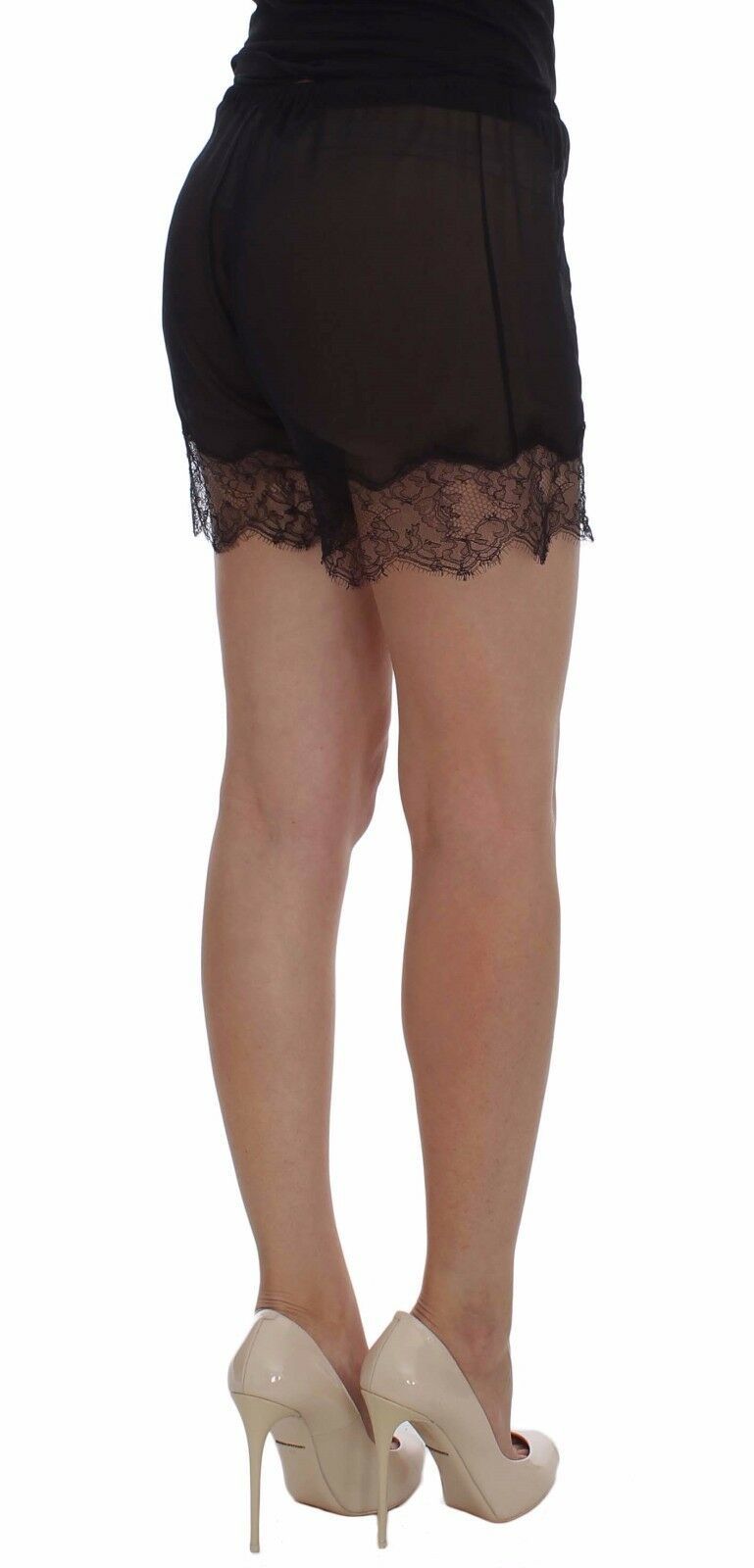 Elegant Black Floral Lace Silk Shorts