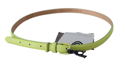 Classic Green Leather Belt with Silver-Tone Hardware