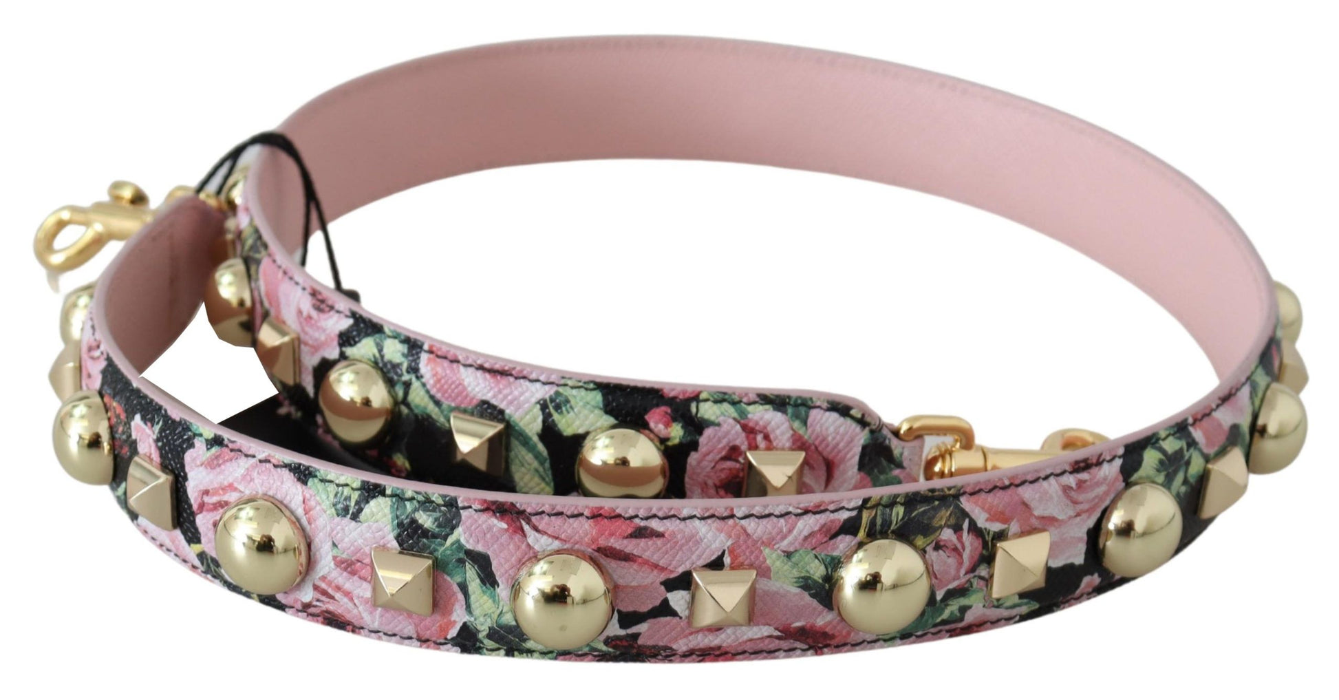 Floral Gold Stud Leather Strap in Pink