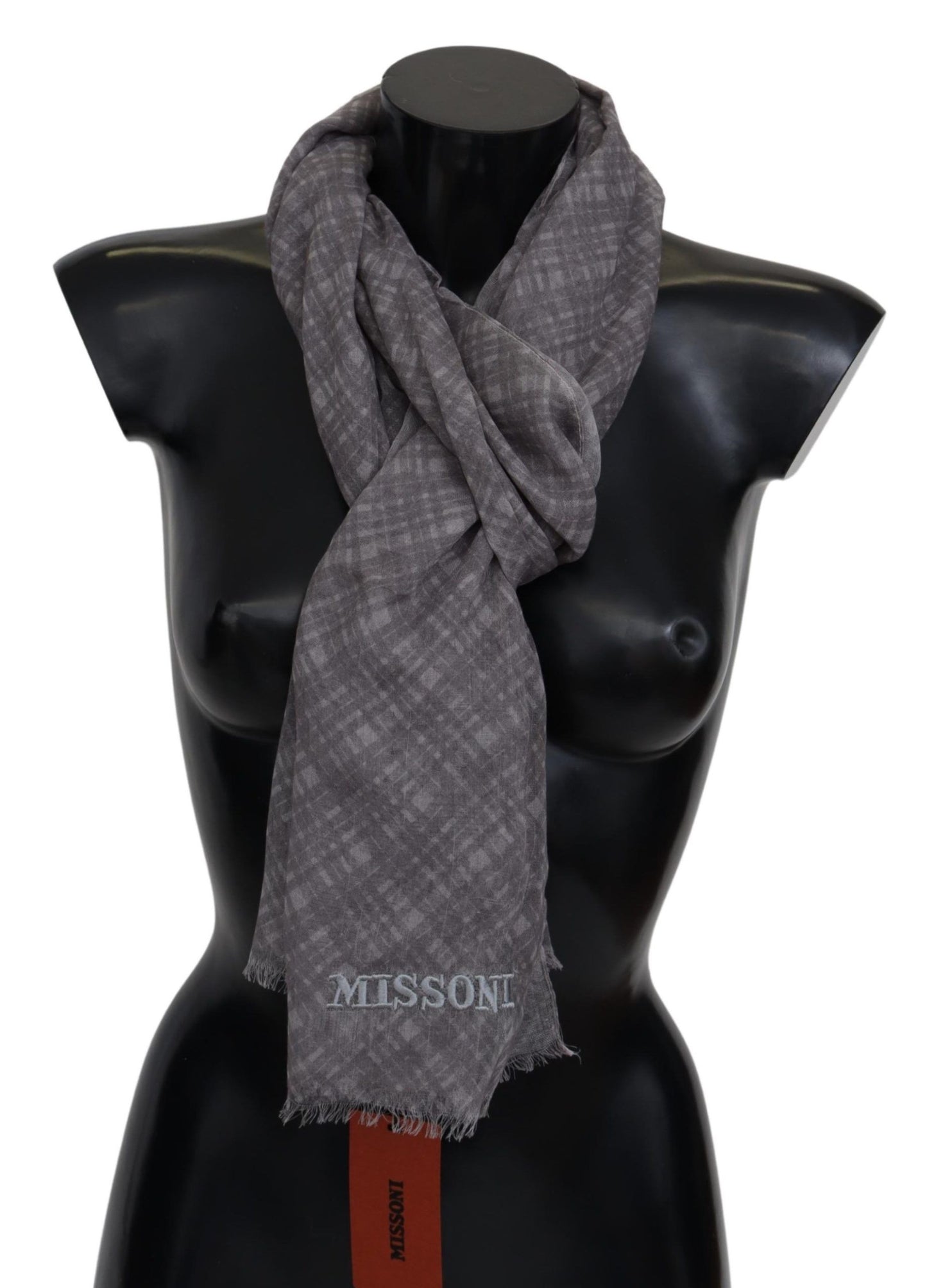 Elegant Wool Silk Blend Plaid Scarf