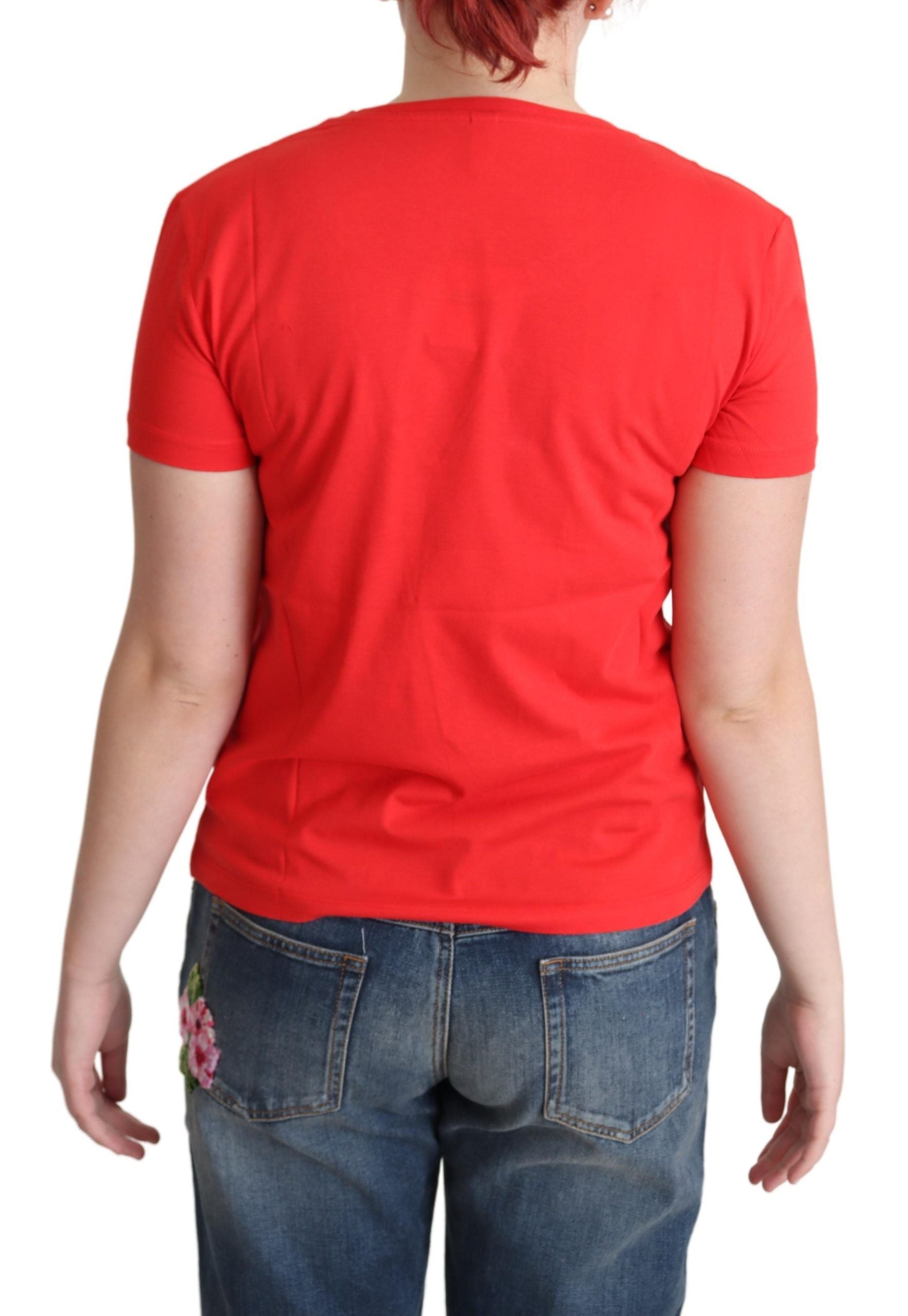 Chic Red Cotton Tee with Signature Print