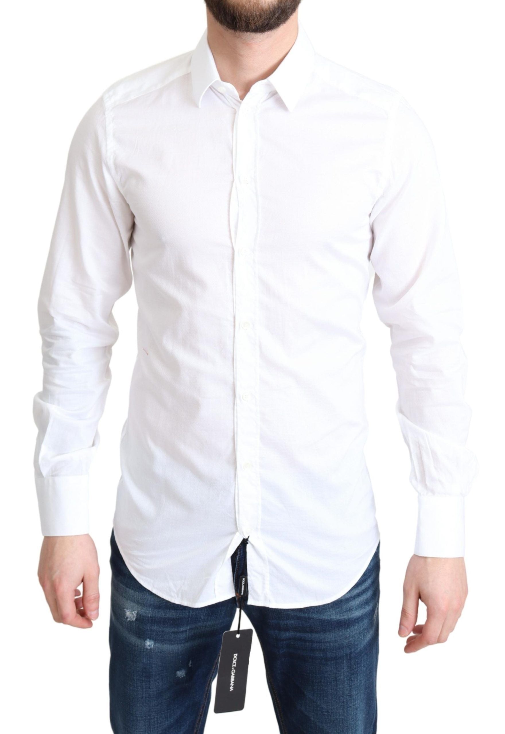 Elegant White Cotton Dress Shirt Slim Fit