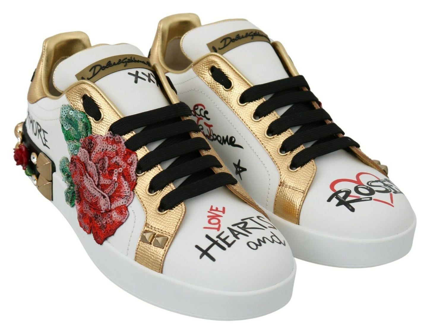 Elegant Sequined Floral Leather Sneakers