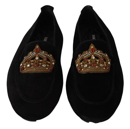 Elegant Black Leather Loafer Slides with Gold Embroidery