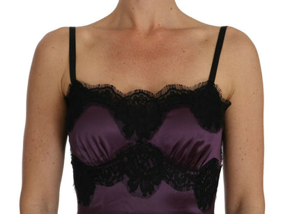 Elegant Purple Silk Lace Chemise Dress