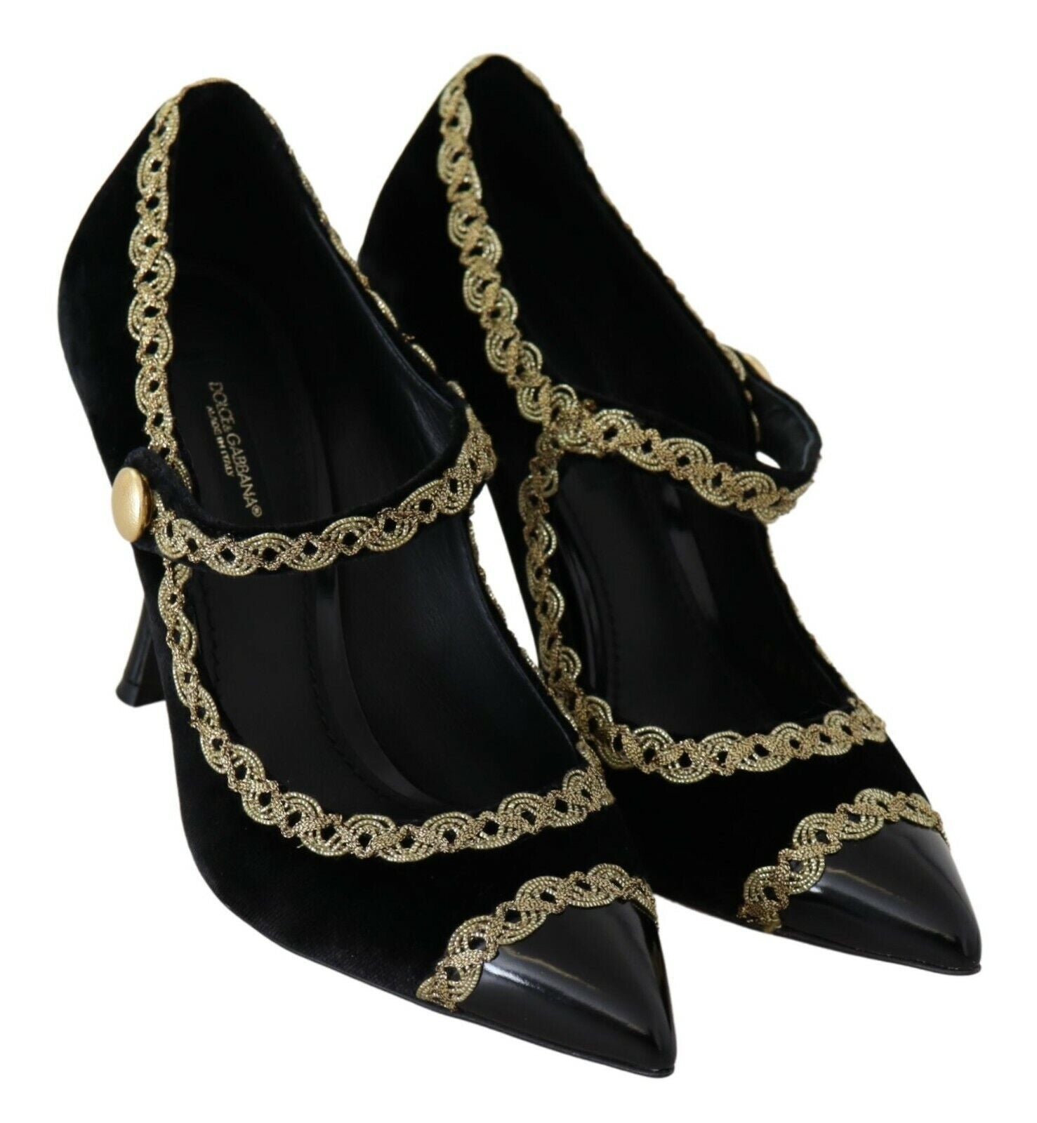 Elegant Gold-Embroidered Black Velvet Pumps