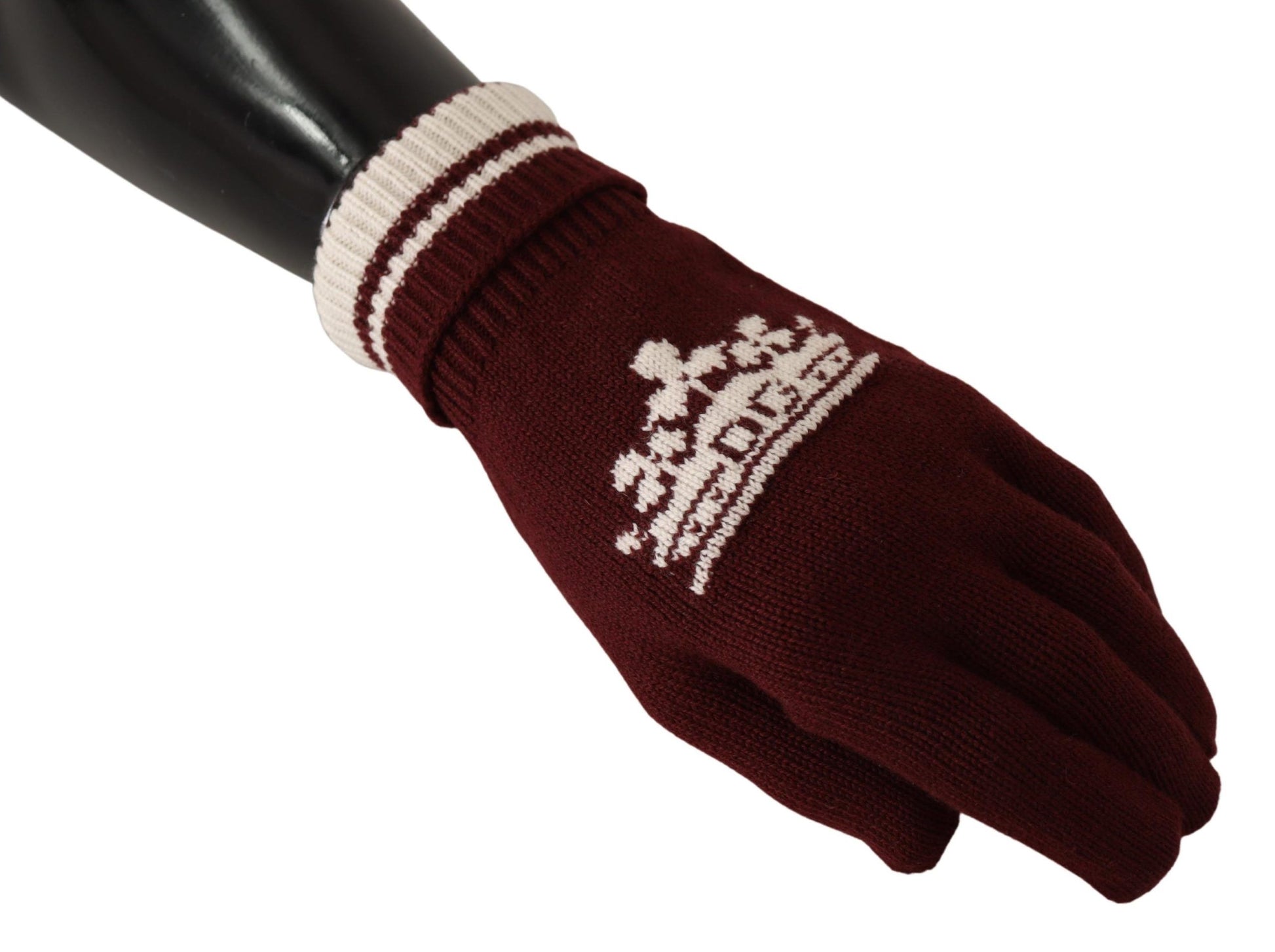 Elegant Red Cashmere Gloves with Crown Motif