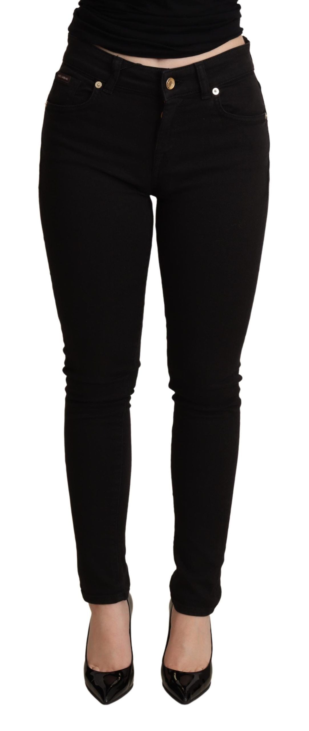 Elegant Mid-Waist Skinny Black Jeans