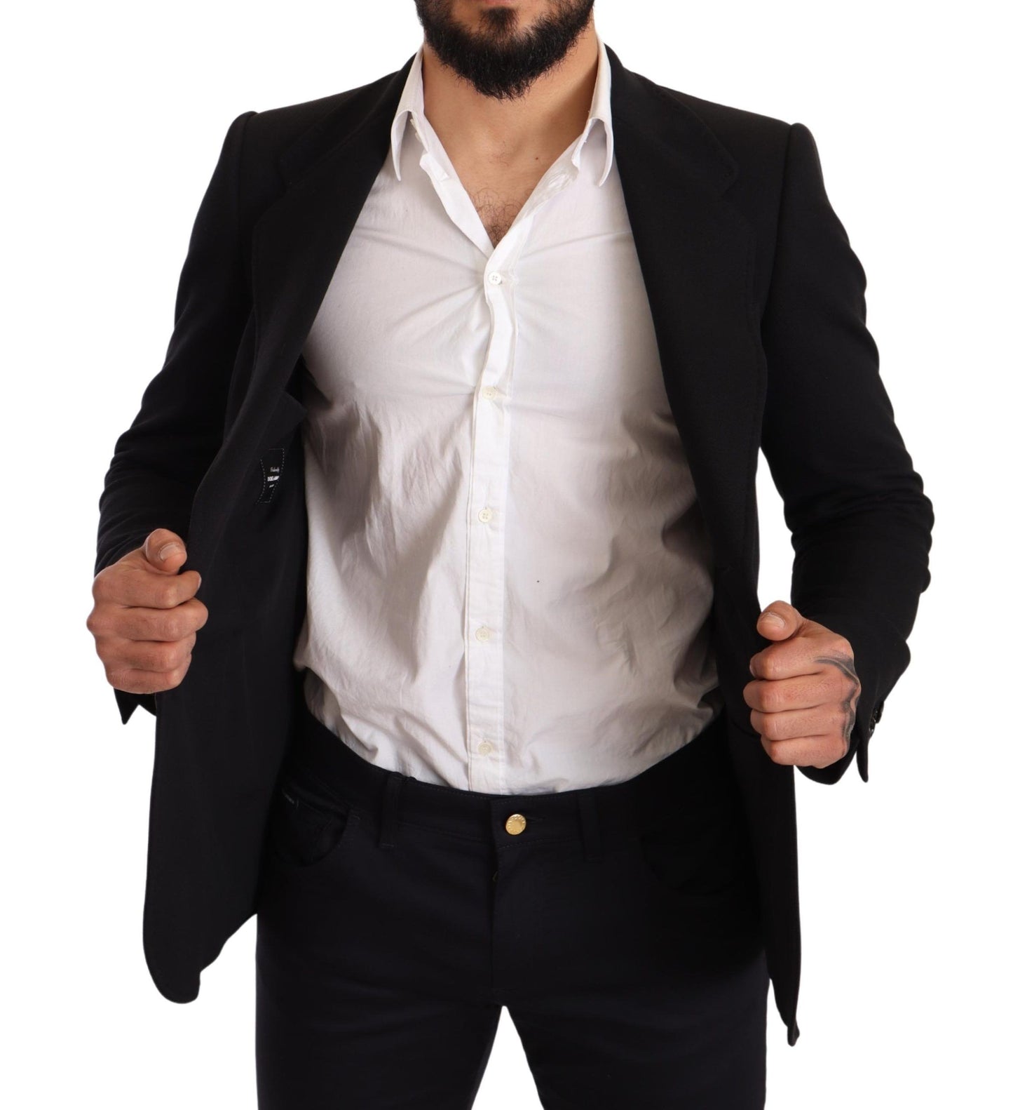 Elegant Slim Fit Black Cotton Blazer