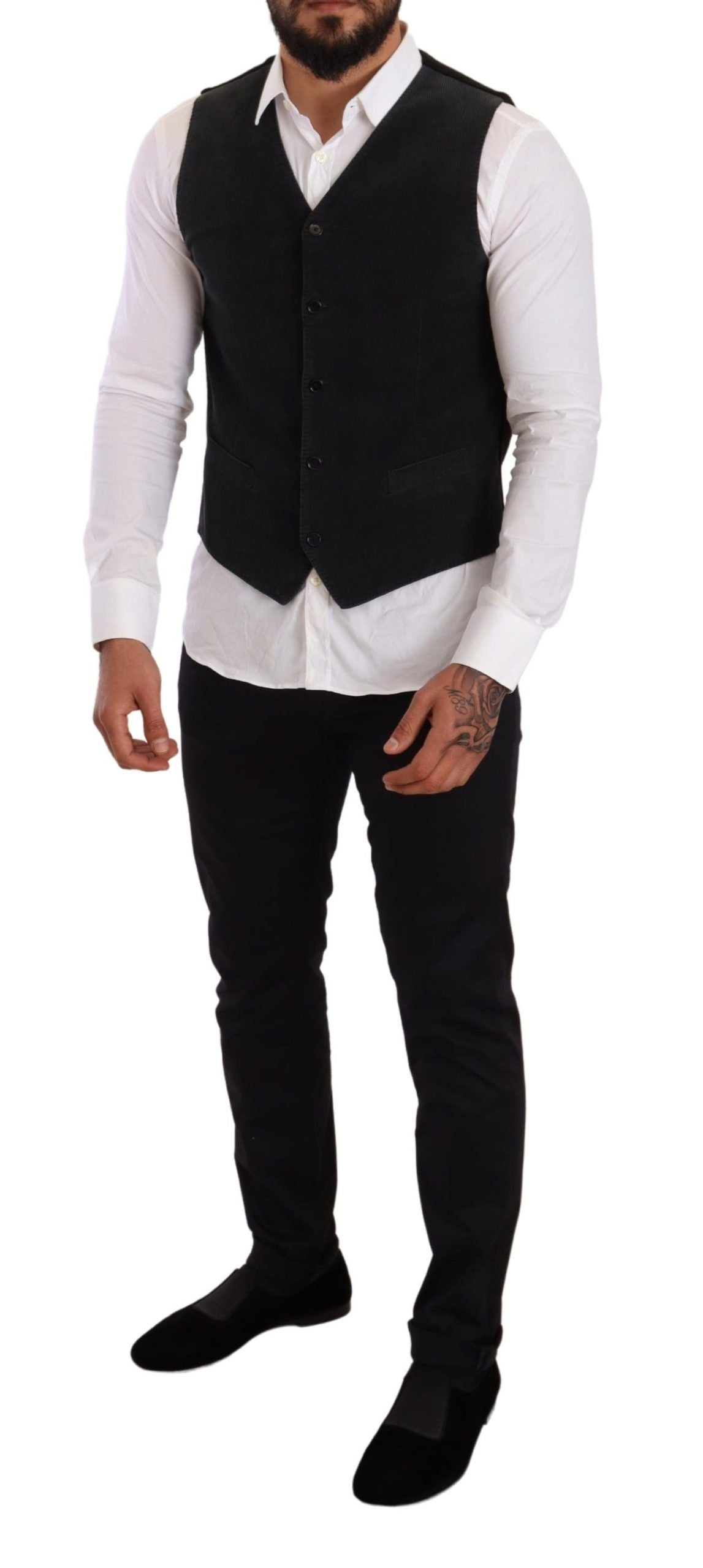 Elegant Black Cotton Formal Dress Vest