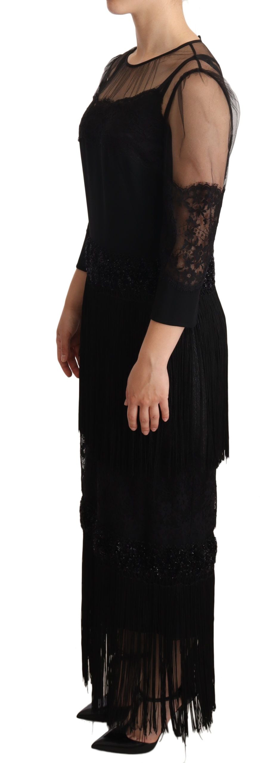 Elegant Lace Midi Dress in Black