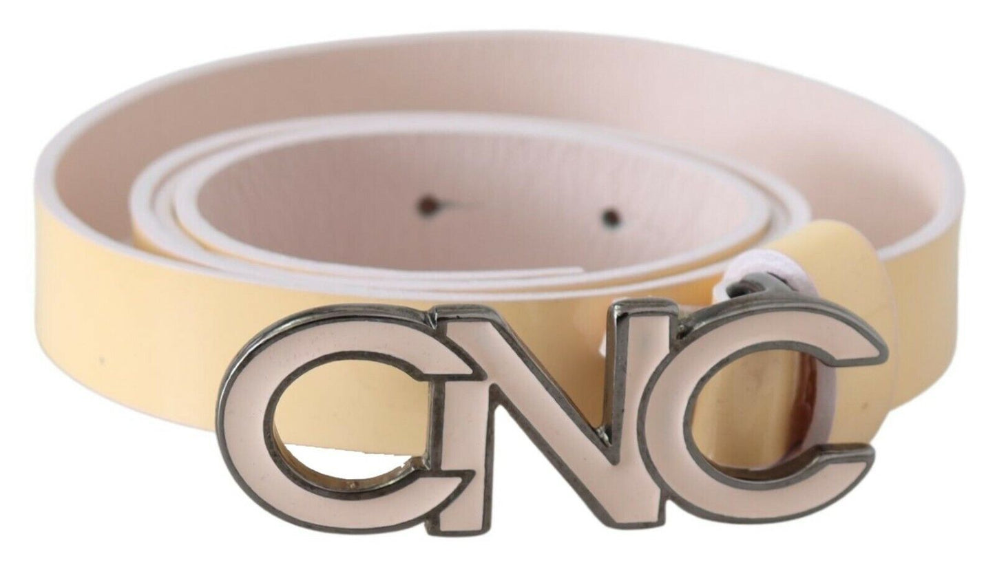 Chic Beige Logo Leather Belt