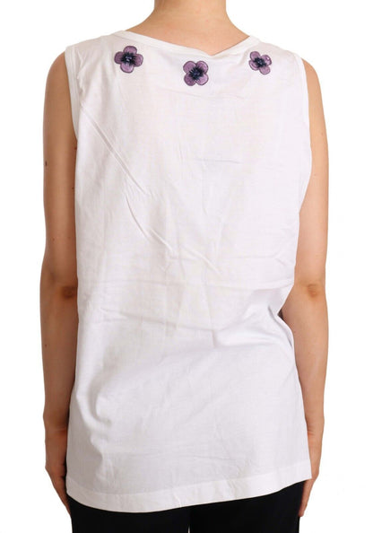 Floral Trim Logo Tank Top in White