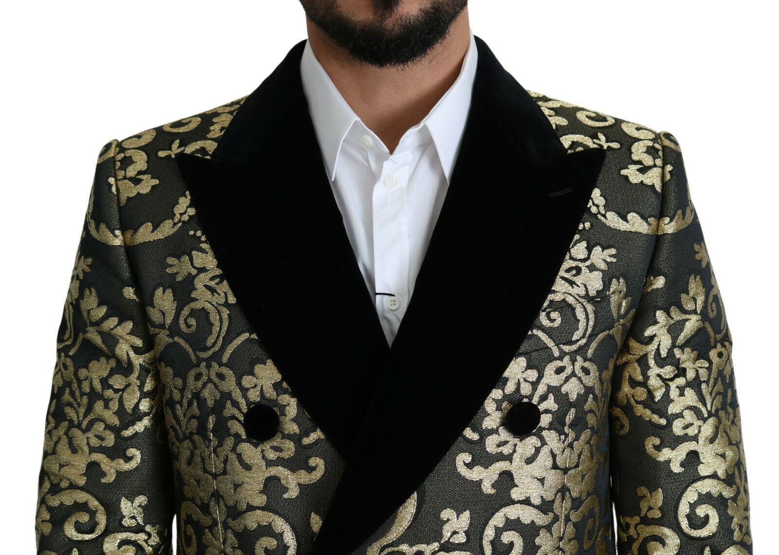 Gold Black Sicilia Jacquard Double-Breasted Coat