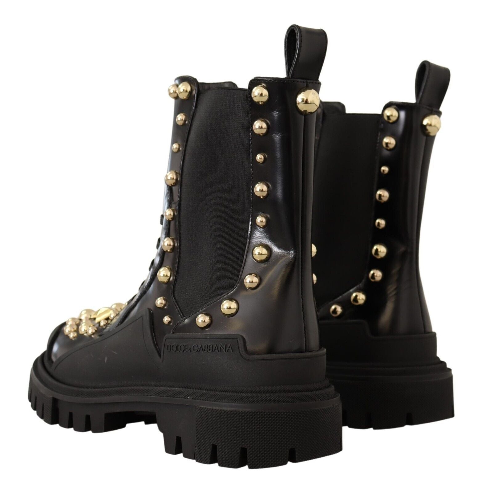 Studded Leather Combat Boots with Embroidery