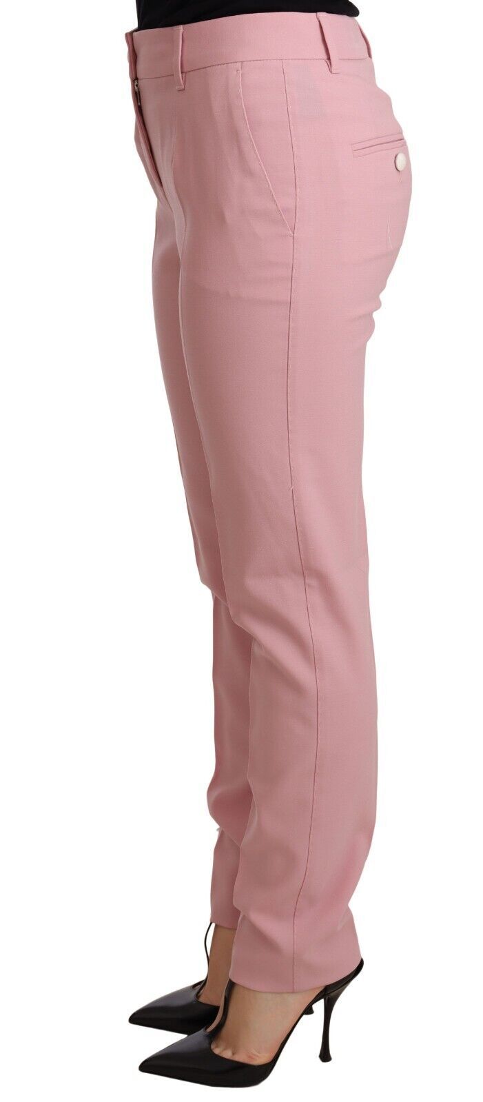 Elegant Pink Tapered Wool Trousers