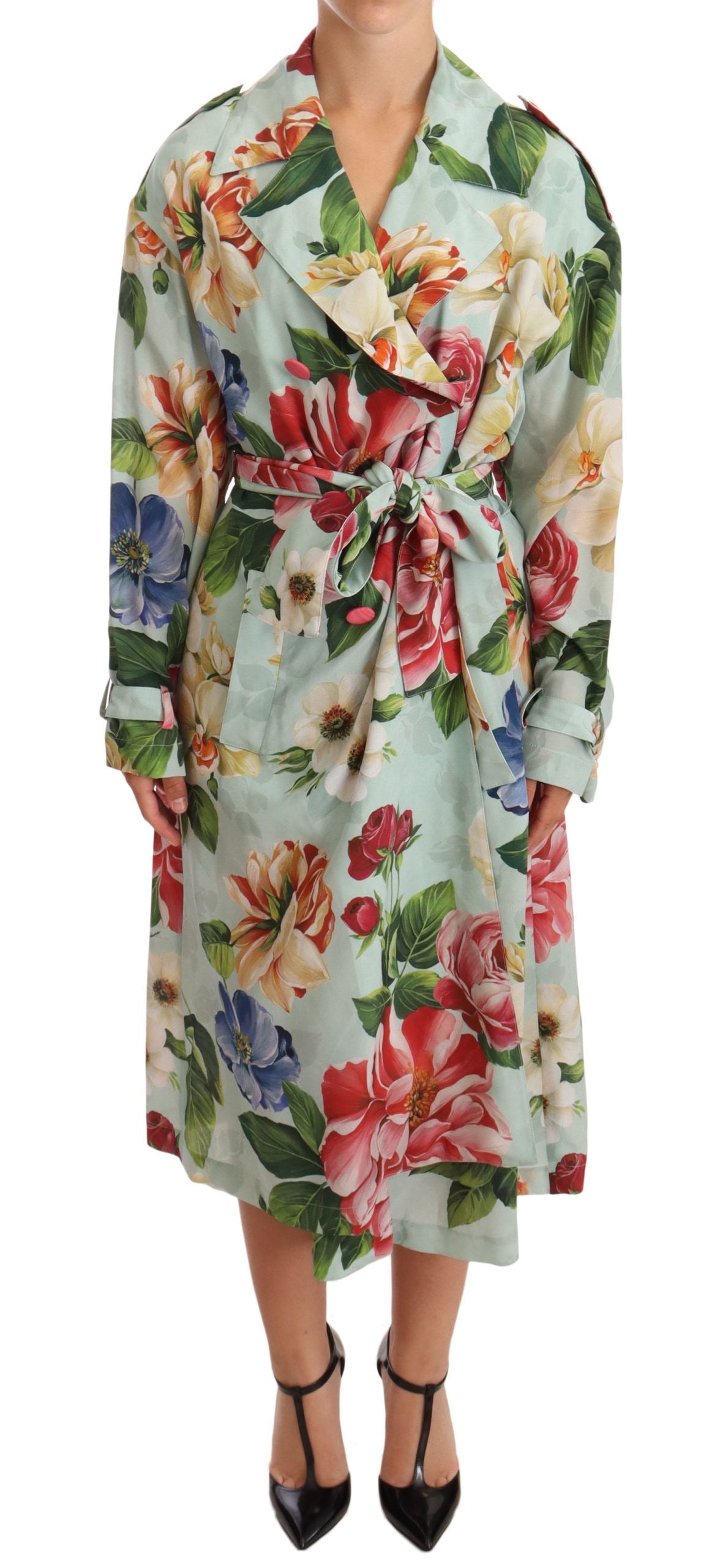 Elegant Floral Silk Trench Coat